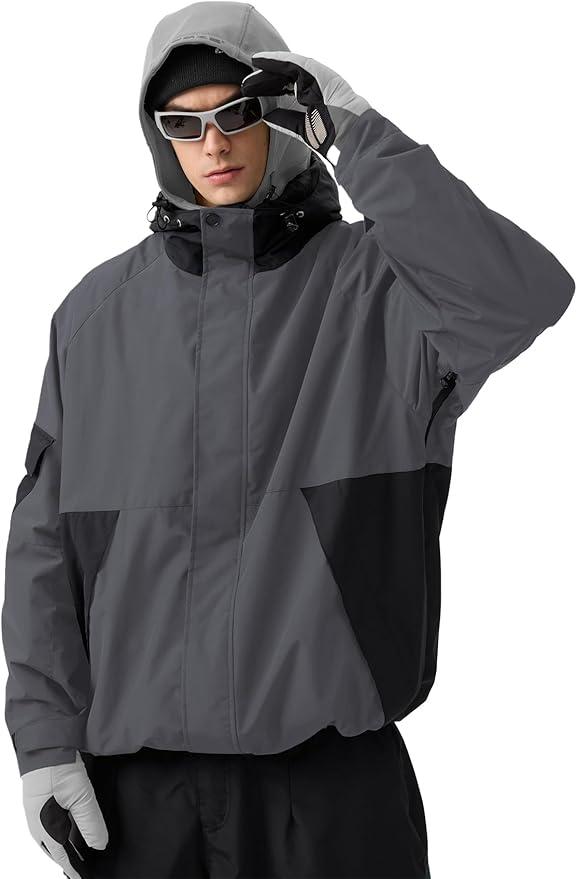 GSOU SNOW Mens Womens Ski Jacket Baggy Snowboard Coat Waterproof Shell Jacket Snow Hoodie Loose Fit For Winter Outdoor Sports, S