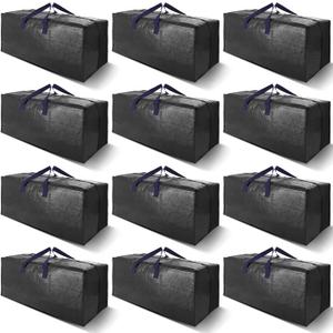 12 Pack Heavy Duty Extra Large Moving Bags W/Backpack Straps - Strong Handles & Zippers, Storage Totes For Space Saving, Fold Flat, Alternative to Moving Box and Storage Bin, Black