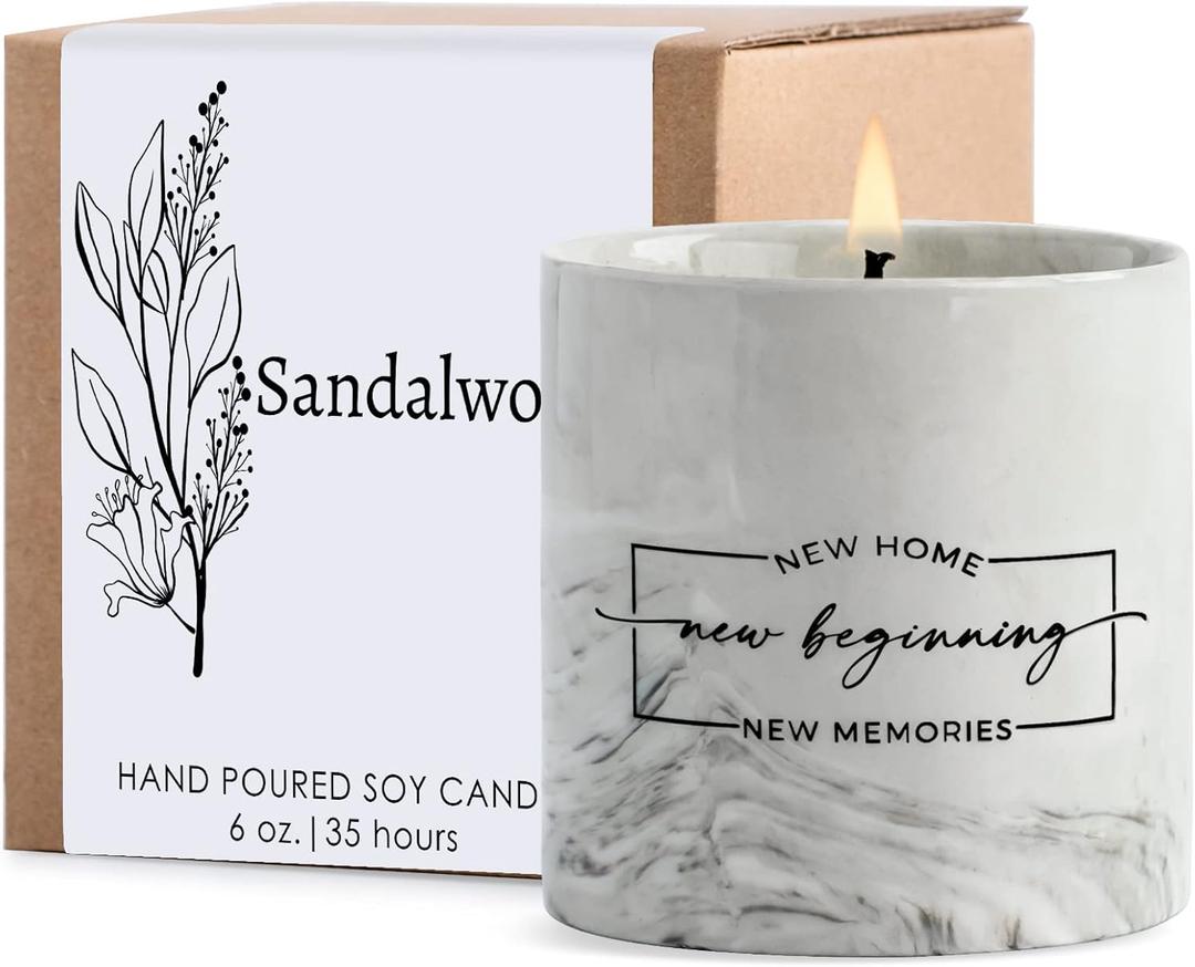 FreeJac House Warming Gifts New Home Housewarming Gift for Women Men Friend - New Home Gift Ideas New Homeowner Gifts House Warming Decoration Party Decor Ceramics Sandalwood Scented Candle 6oz