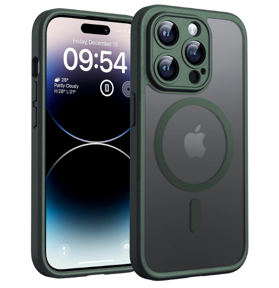 TOCOL Magnetic for iPhone 14 Pro Case, Upgraded Full Camera Protection, Compatible with Magsafe, Drop Protection, Translucent Matte Back Bumper Phone Cover 6.1Inch, Alpine Green