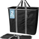 CleverMade Collapsible Laundry Caddy - Midnight Black Shadow Gray 2Pack 64L - Foldable Storage Organization Container for Clothes Laundry Room Storage