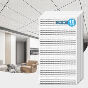 Art3d Acoustic Drop Ceiling Tiles 24x48 10-Pack, Soundproof Panels 2x4ft for Wall Coverings, White
