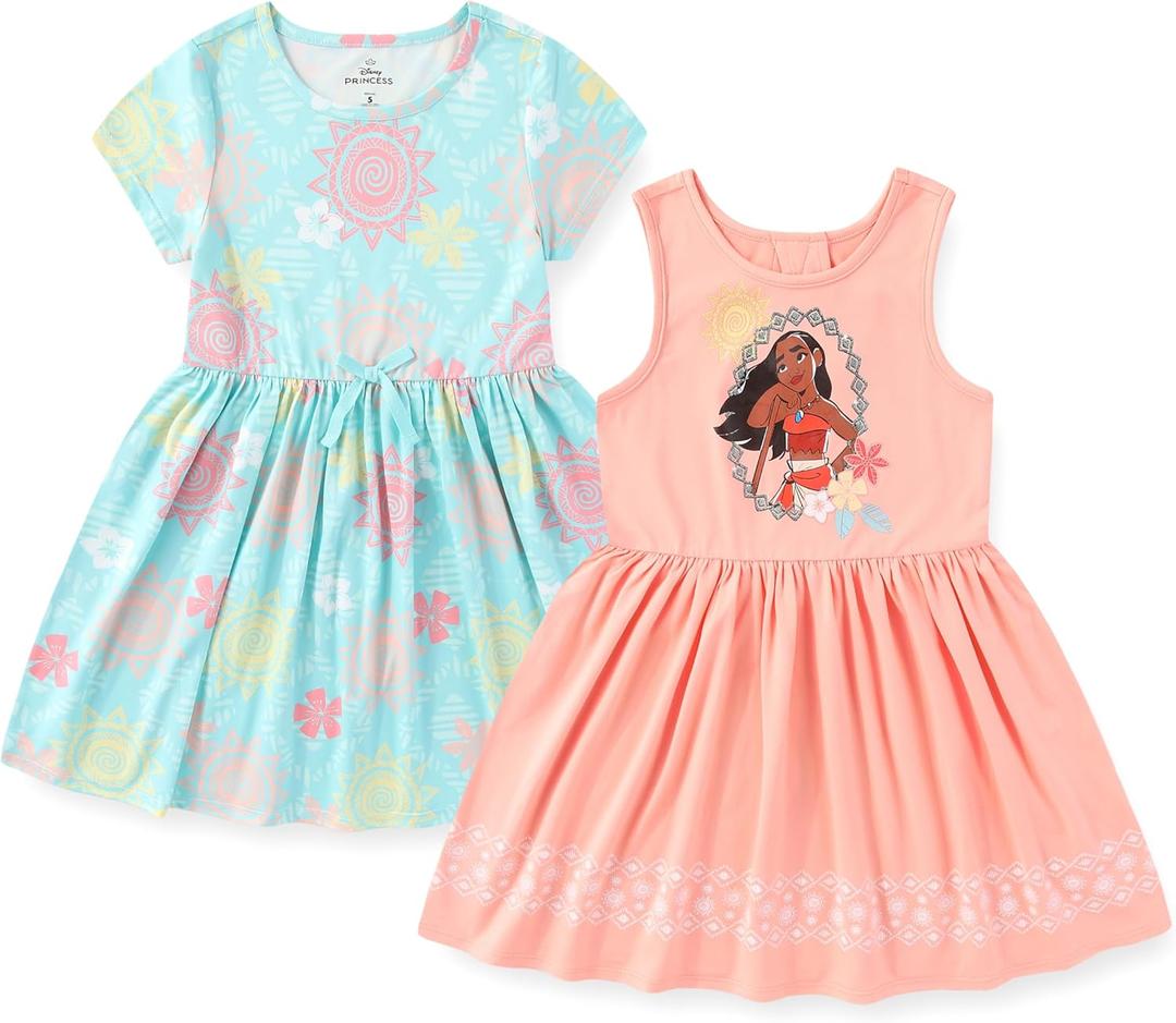 Disney Moana Girls 2 Pack Dress for Toddler and Big Kids (6, Blue/Pink)