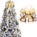 Large Christmas Tree Topper Bow 12.6 X 118 inch Lighted up Christmas Bow with 4 X 3 Yards Ribbon Streamers for Xmas Christmas Tree Decor(Champagne)