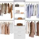 VEVOR Closet System with 3 Drawers, Adjustable Height Wooden Closet Organizers, Modern Walk-in Wardrobe Organization with 4 Retractable Clothes Hanger Rods, Freestanding Garment Rack Storage, White