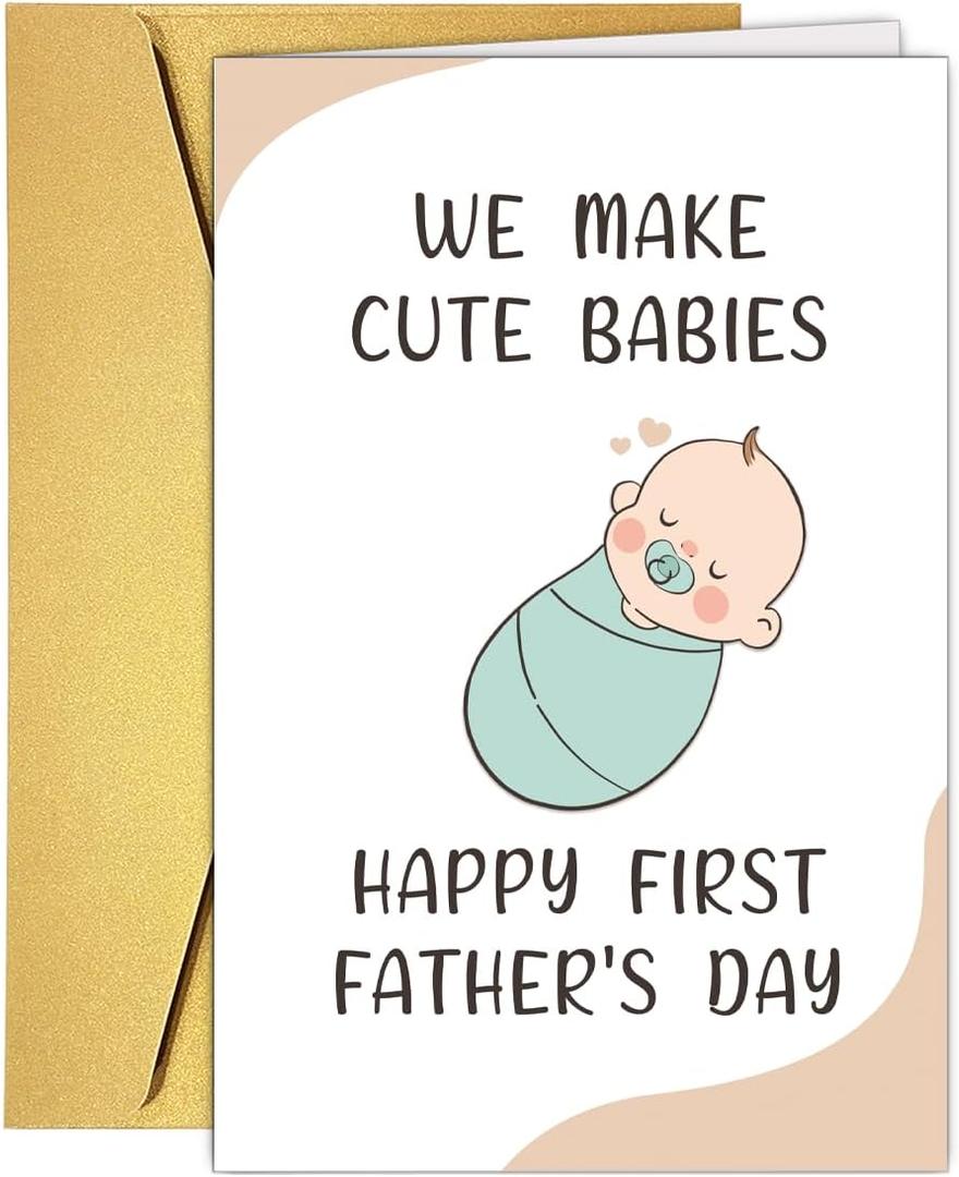 Cute 1st Father's Day Card for Husband, Happy First Father's Day Card for New Dad from Wife, Lovely 1st Fathers Day Card for Husband From Wife, We Make Cute Baby Cards, 20.5cm x 13.5cm / 8" x 5.3" inches