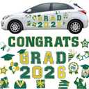 Landhoow 30 Pcs Graduation Car Magnets 2026 Senior Graduation Car Decoration Bumper Sticker Congrats Grad Magnet Magnetic Refrigerator Decal for Grad Parade Party Supplies(Green, Gold)