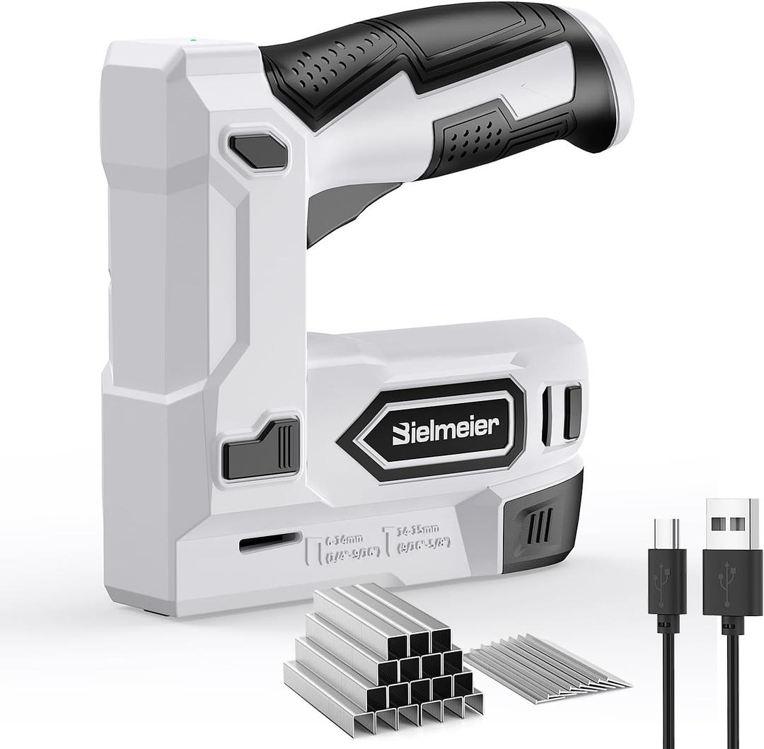 Bielmeier Electric Staple Gun, 2 in 1 Lithium-ion Electric Stapler, 4V Cordless Brad Nailer Kit with Staples Nails, USB Charger, Power Tacker for Upholstery, Material Repair, Carpentry, DIY (Black)