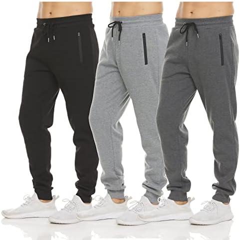 PURE CHAMP Mens Sweatpants 3 Pack Fleece Active Athletic Workout Jogger Sweatpants for Men with Zipper Pocket, Size: M