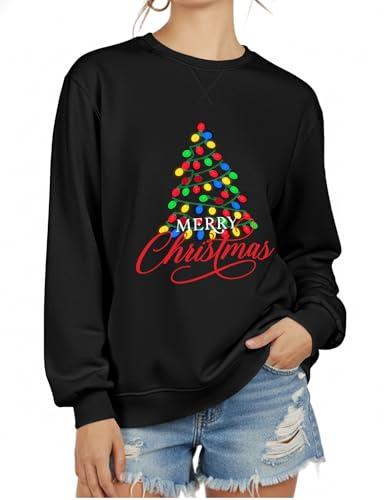 ZENUTA Sweatshirt for Women Long Sleeve Crewneck Womens Sweatshirt Pullover Long Sweatshirts for Women Tunic Top Loose Fit, L, Black