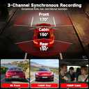 3 Channel Dash Camera for Cars, 4K UHD Dash Cam Front and Rear Inside with 64GB Card, 170+150+140 Wide Angle Recording, G-Sensor, Loop Recording, 24H Parking Monitor, Night Vision, 5GHz WiFi