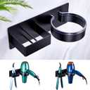 Hair Straightener Holder Wall Mounted Blow Dryer Holder, Blow Dryer and Curling Iron Holder, Bathroom Hair Dryer Straightener Holder, Salon Hair Tools Organizer Storage (Black)
