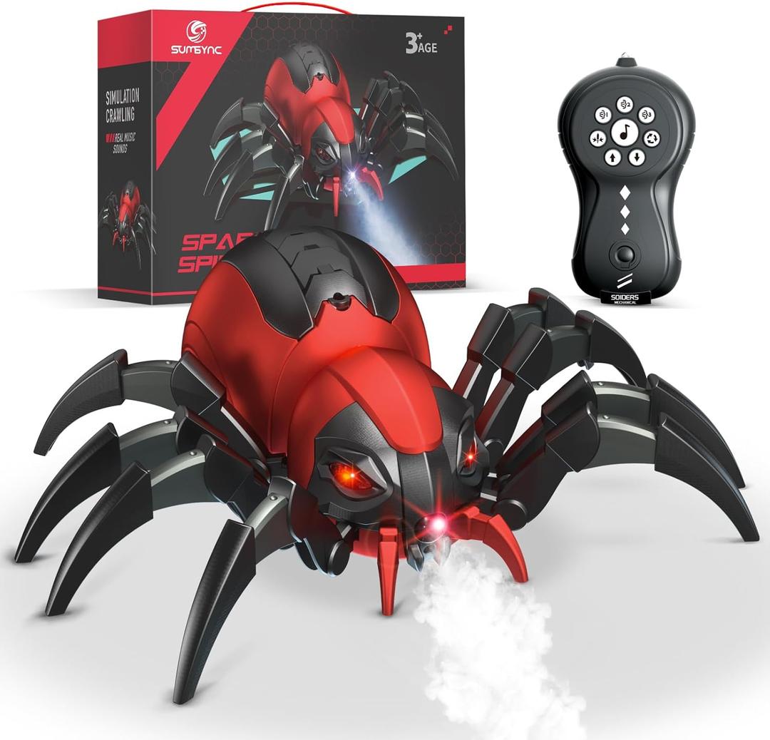 Remote Control Spider Kids Toys - Realistic RC Spider, Music Effect, LED Light, Toys for 3 4 5 6 7 8 9 10 11 12+ Year Old Boys/Girls, Gifts for Halloween Christmas Birthday, Red
