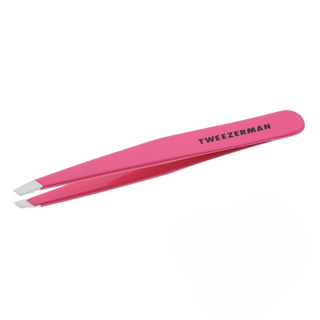 Tweezerman Stainless Steel Slant Tweezer - Eyebrow Tweezers for Women and Men (1230-PR Neon Pink)
