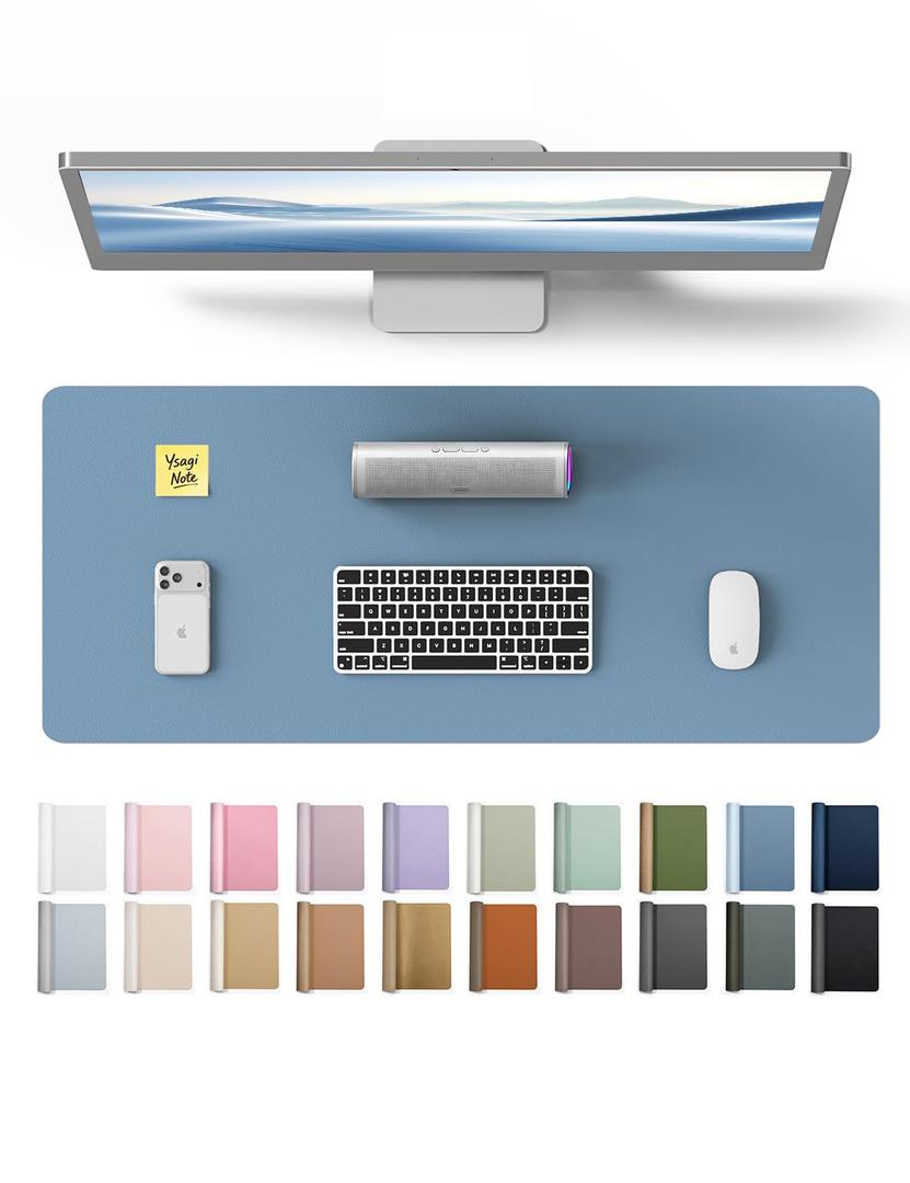 YSAGi Leather Desk Protector, Office Mat, Large Mouse Mat, Non-Slip PU Leather Blotter, Laptop Desk Mat, Waterproof Writing Pad for Office and Home(Blue, 40" x 24")