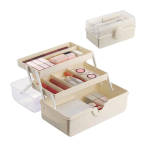Makeup Storage, Pink Tackle box for Women with Handle. Cosmetic Storage Box Organizer, Portable 3 Layers Makeup Case for Home