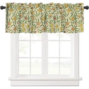 Vintage Floral Window Valance Curtain, William Morris Retro Pomegranate Boho Flower Botanical Plant Window Treatment Valances for Kitchen Living Room Caf Dcor 54'x18', 1 Panel