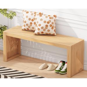 Bamboo Dining Bench, 35'' Slatted Design Entryway Bench, Natural, 35in