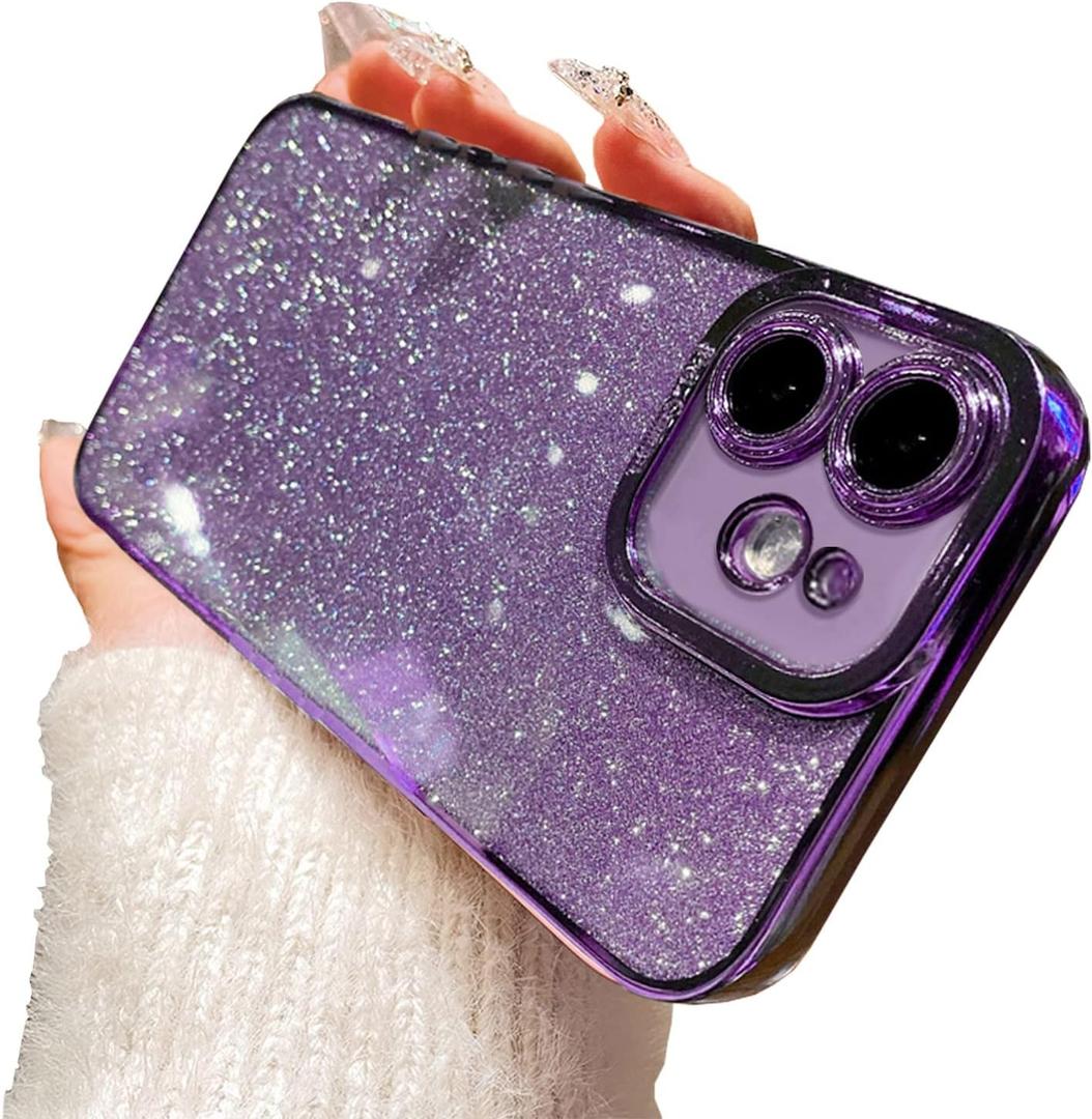 Fycyko Compatible for iPhone 11 Case Glitter,Luxury Cute Clear Flexible Plating Cover Camera Protection Shockproof Phone Case for Women Girl Design for iPhone 11 6.1'' Dark Purple