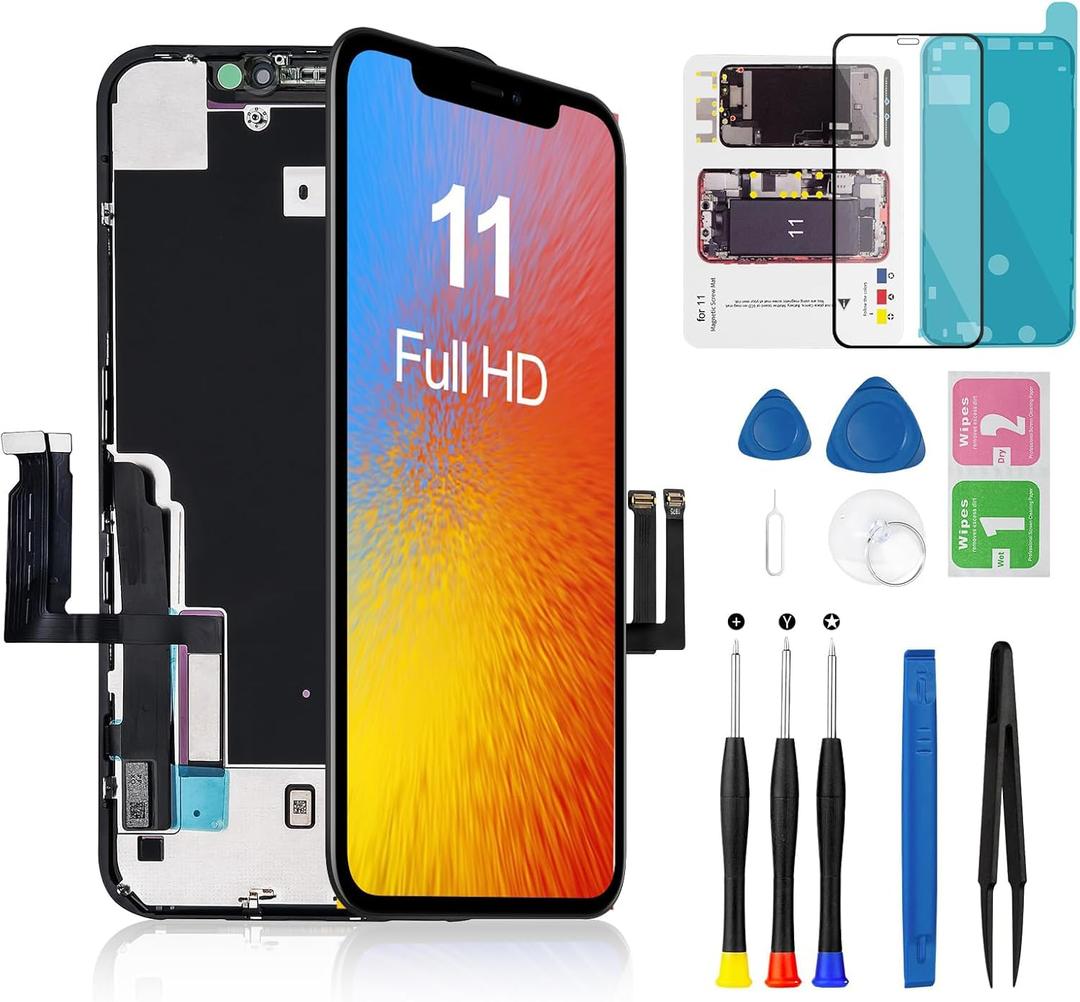 for iPhone 11 Screen Replacement, 3D Touch Digitizer Frame FHD COF LCD Display Full Assembly with Repair Tool Kit, Fit for Model A2111, A2223, A2221 Black 6.1 inch