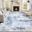Washable Rugs 8x10 for Living Room: Soft Area Rug Modern Abstract Neutral Rugs Large Non Slip Low Pile Carpet for Bedroom Dining Room Office Playroom(Blue, 8'x10')