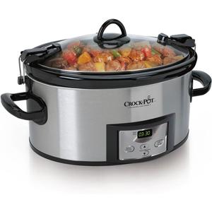 Crock-Pot 6 Quart Cook & Carry Programmable Slow Cooker with Digital Timer, Stainless Steel (CPSCVC60LL-S), Ideal for Portable Cooking
