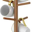 Wisuce Bamboo Coffee Mug Holder Tree, Thicker Base Coffee Cup Holder Stand for Counter, Countertop Mug Rack Organizer with 6 Hooks (Brown