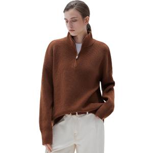 SUUKSESS Women Cashmere Blend Oversized Quarter Zip Pullover Sweater Long Sleeve Collared Ribbed Knit Jumper Tops (Large, Caramel)
