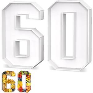 Paready 13.78'' Fillable Cardboard Number 60, Charcuterie Foam Board Number 60, Food Fillable Numbers Shaped Sweets Flower Candy Cupcake Container Box for 60th Anniversary Birthday Party Decoration