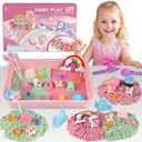 Unicorn Sensory Sand Kit for Girls Ages 3-8  2.2lbs Colorful Play Sand, Unicorn Toys, Castle & Ice Cream Molds, Tools & Sandbox with Lid  Great Christmas & Birthday Magic Sand Gift for Toddlers 3-5 (Large)