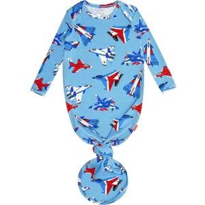 Newborn Baby Bamboo Viscose Knotted Gown Long Sleeve with Mitten Cuffs Sleeper Nightgown 0-3 Months (Aerial Alliance)