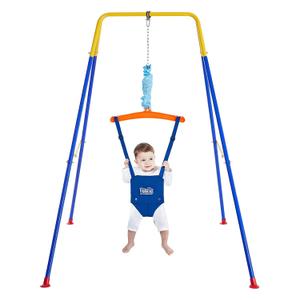 FUNLIO Baby Jumper with Stand for 6-24 Months, Infant Jumper for Indoor/Outdoor Play,Baby Bouncer for Baby Girl/Boy, with Adjustable Chain, Easy to Assemble & Store (with Stand) - Blue