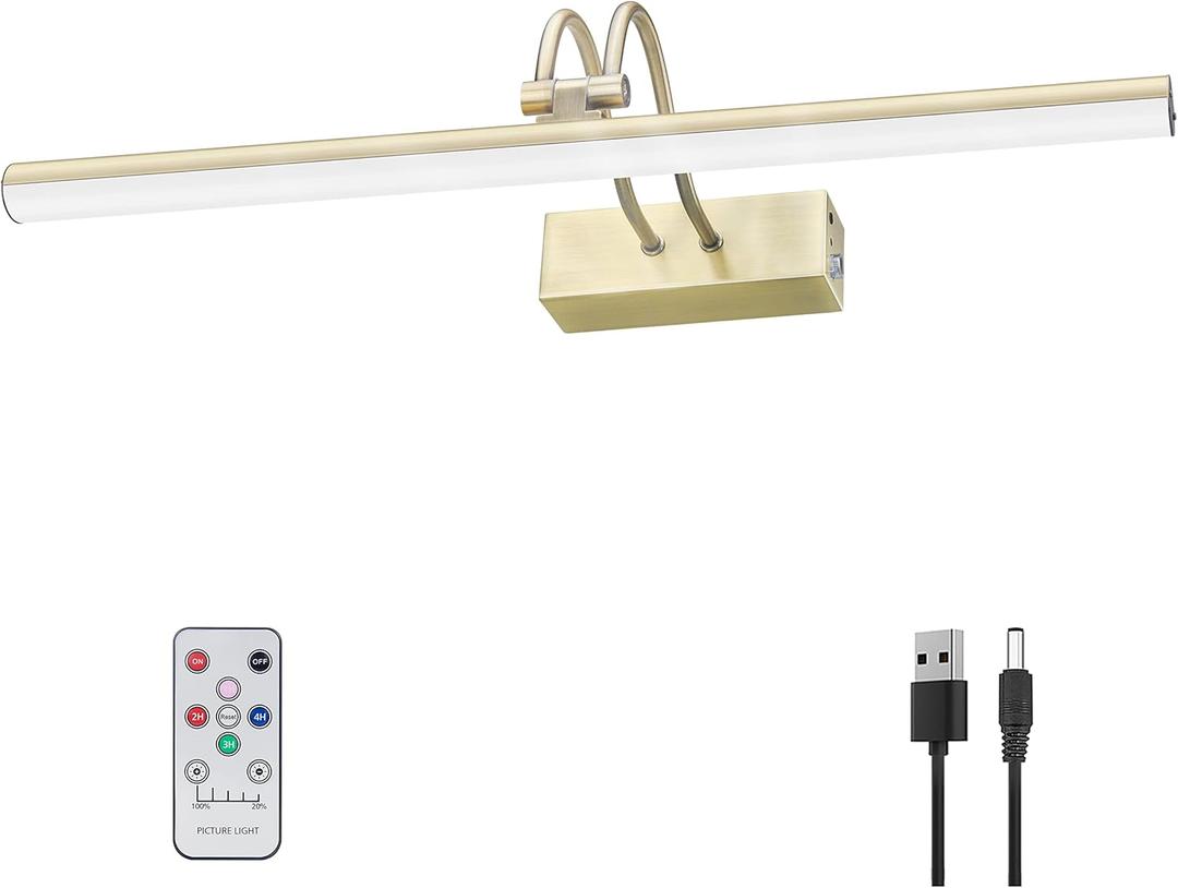 Picture Light,16in Wireless Battery Wall Lighting,Remote Art Lights for Paintings with Timer and Dimmable for Display Photo,Frame,Portrait,Dartboard-AB (Antique Brass)