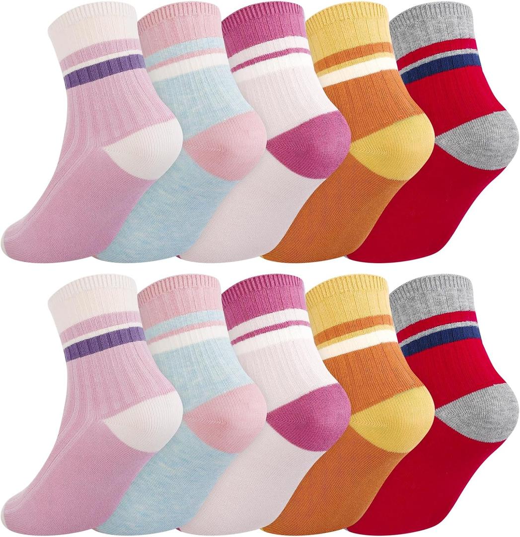 5/6/8 Girls Crew Socks, Back to School Cotton School Uniform Sock for Kids, Cute Soft Breathable Dress Socks