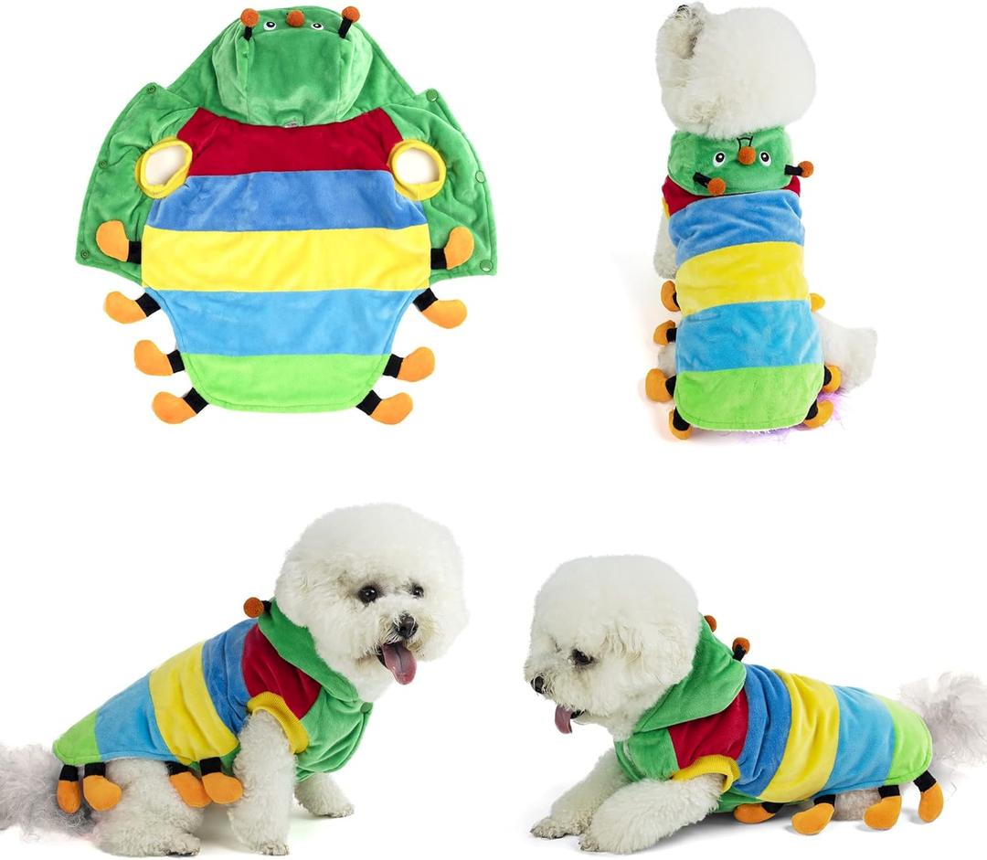 Yoption Green Caterpillar Insect Dog Costumes, Pet Halloween Cosplay Hoodie Funny Outfits Apparel for Puppy Dogs Kitten (M) (12.2'' in Neck Girth, 14.1'' in Chest)