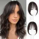 EINAEY Clip in Bangs, 100% Real Human Hair Brown Black Fake Bangs Clip in Hair Extensions French Bangs Fringe with Temples Hairpieces for Women Curtain Bangs for Daily Wear