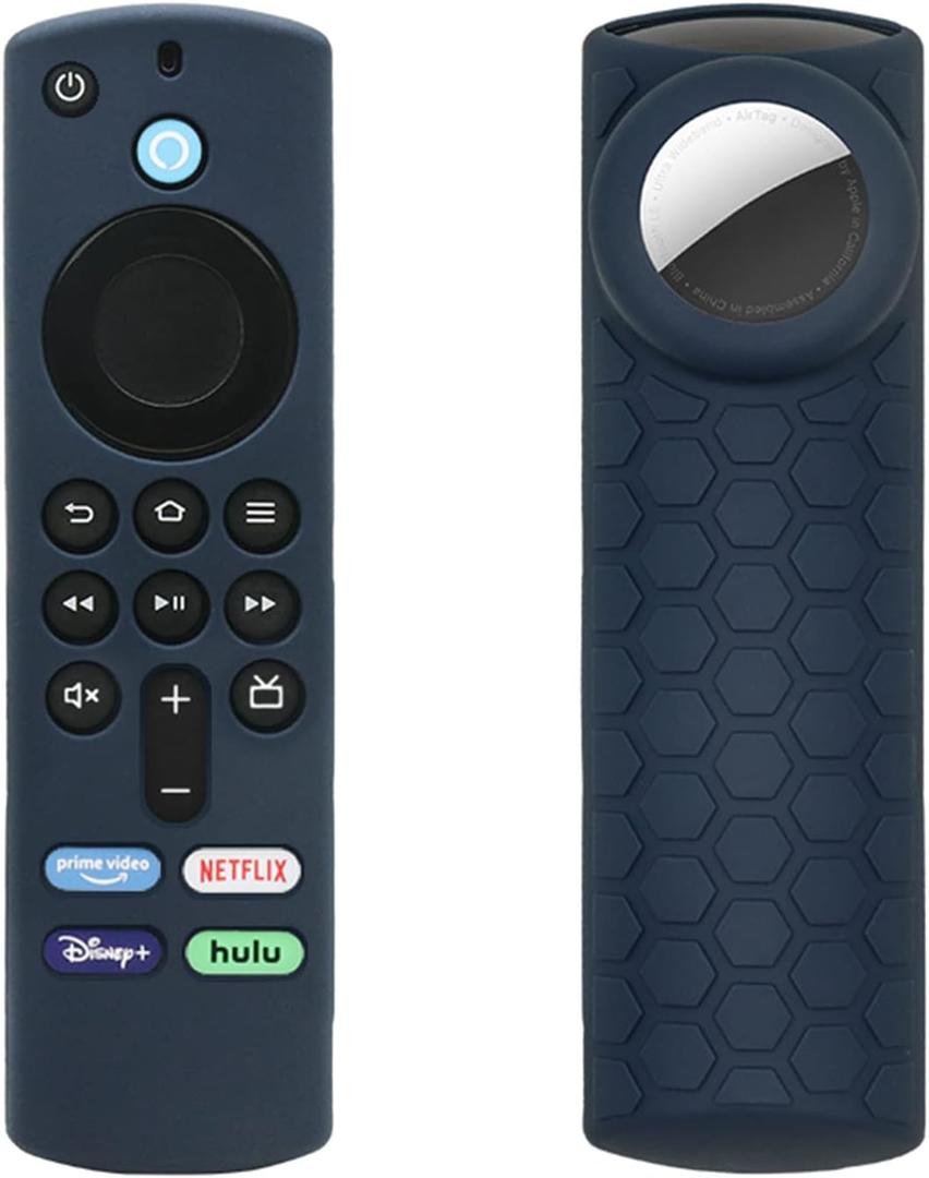 Compatible Alexa 3rd Gen Remote Cover with Holder for Tracker, 2 in 1 Silicone Protective Sleeve for Tag Holder and TV 3rd GenRemote Control,Dark Blue