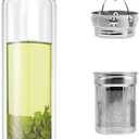 COMI Tea Bottle, 14 oz, Borosilicate Glass, Double Wall, Infuser & Strainer, Bamboo Lid, 400ml