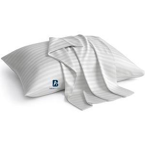 Youth Pillowcase Pack of 2 Toddler Travel Pillow Cases 100% Soft Egyptian Cotton, 600 Thread Count with Zipper Closure for Small Travel Pillowcase 16x22 inch, Silver Grey Striped