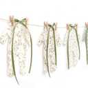 8pcs Neutral Baby Shower Bunting - Green Baby Pajamas with Ribbon Bows, Gender-Revealing Neutral Party Supplies, Clothesline Birthday Party Banner (Baby Shower Banner Green)