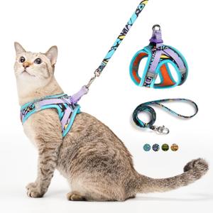 Cat Harness and Leash Set, Step-in Escape Proof Adjustable Vest Harness for Small Medium Large Cats, Lightweight Soft Breathable Reflective Kitten Harness for Walking Travel, Camping(Blue, XS) (XS Chest: 30-35cm(11.8"-13.8"), Blue Butterfly Magic)