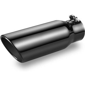 3 Inch Inlet Exhaust Tip, 3" Inlet 4" Outlet 12" Overall Length, Chrome-Plated Exhaust Tip, Stainless Steel, Chrome Grey Exhaust Tip, Angle Cut, Bolt On