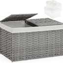 Storage Basket with Lid Rattan, Woven Storage Baskets with 2 Separate Lids, 17.2 Gallon (65 L), 22.2 x 13 x 13.8 Inches, Foldable, 2 Removable Liner Bags Handles for Bedroom, Laundry Room Gray