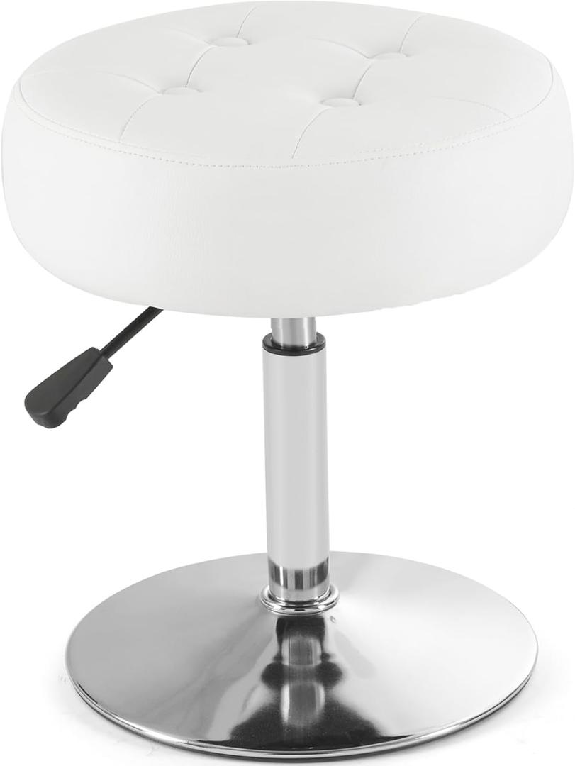 Gitrah White Vanity Chair for Makeup Room Round Ottoman Tufted PU Leather Makeup Chair Vanity Stools for Bathroom Height Adjustable 360 Swivel