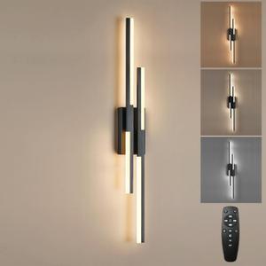 Benkut Modern LED Wall Sconce Black Remote Wall Light Fixtures for Bathroom, Dimmable Vanity Light Indoor LED Remote Wall Sconce for Living Dining Room Bedside Bedroom (3000-6500K 35.4inch)