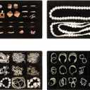 Velvet Jewelry Trays 4 Set,Stackable Jewelry Organizer Storage Trays,Jewelry Drawer Organizer,Earring Ring Necklace Organizer for Women(4 Set,Black)