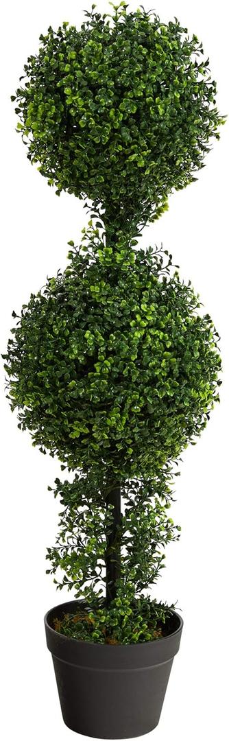 Nearly Natural 34in. Boxwood Double Ball Topiary Artificial Tree (Indoor/Outdoor)