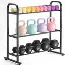 3-Tier Adjustable Dumbbell Rack, Holds 450 Lbs Total, Multi-Purpose Storage Stand for Dumbbells, Kettlebells&Weight Plates - Space Saving Home Gym Organize