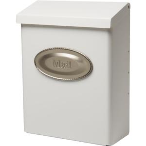 Architectural Mailboxes Designer Galvanized Steel, Locking Wall Mount Mailbox, White with Satin Nickel