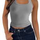 Women's Sleeveless Scoop Neck Knit Ribbed Seamless T-Shape Tank Top Fitted Casual Racerback Blouses (Gray, L)